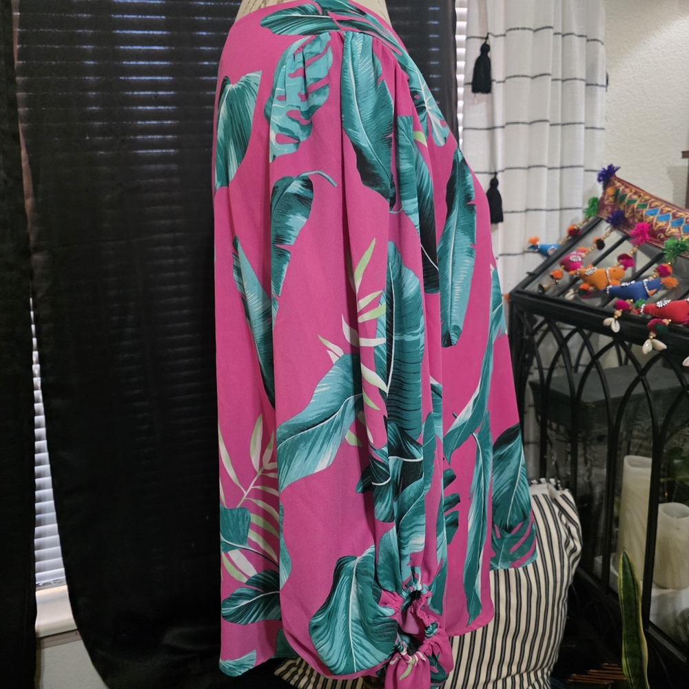 Adrienne Pink and Teal Tropical Tunic Top - Picture 3 of 7